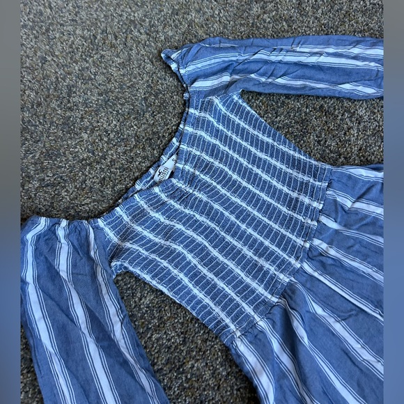 Hollister Blue and White Striped Off The Shoulder Romper Size Small y2k summer - Picture 4 of 8